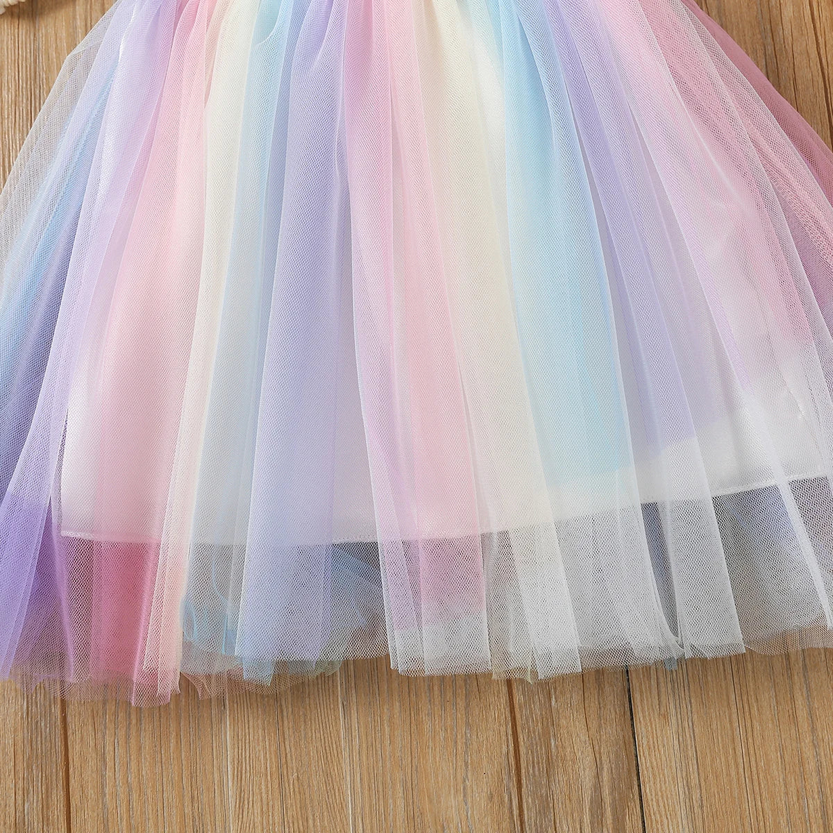 Girls Rainbow Embroidered Tutu Dress