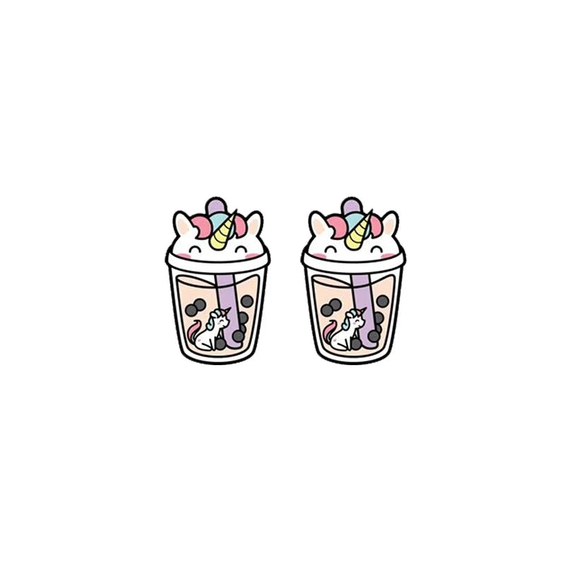 Unicorn Boba Tea Earrings