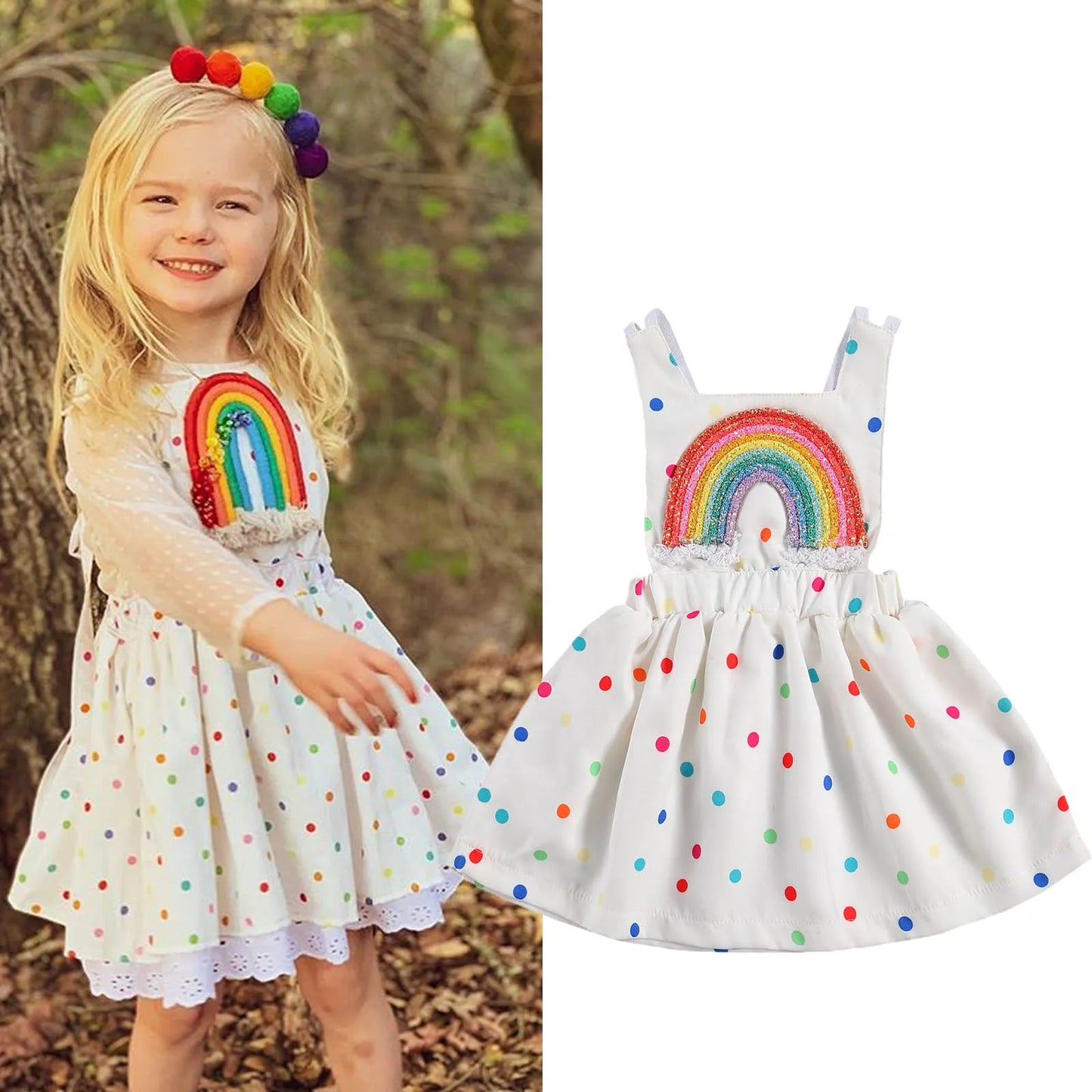 baby and Toddler Sleeveless Rainbow Polka Dot Backless A-Line Dress