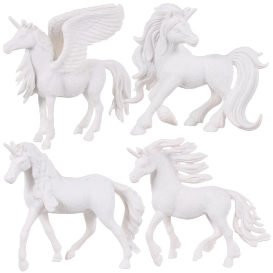 4 Paintable 3D Unicorn Figurines