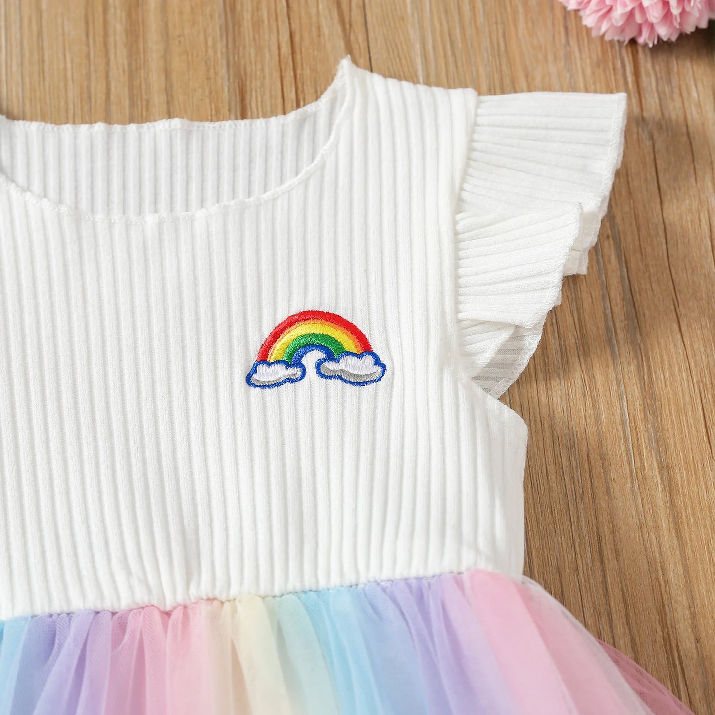 Girls Rainbow Embroidered Tutu Dress