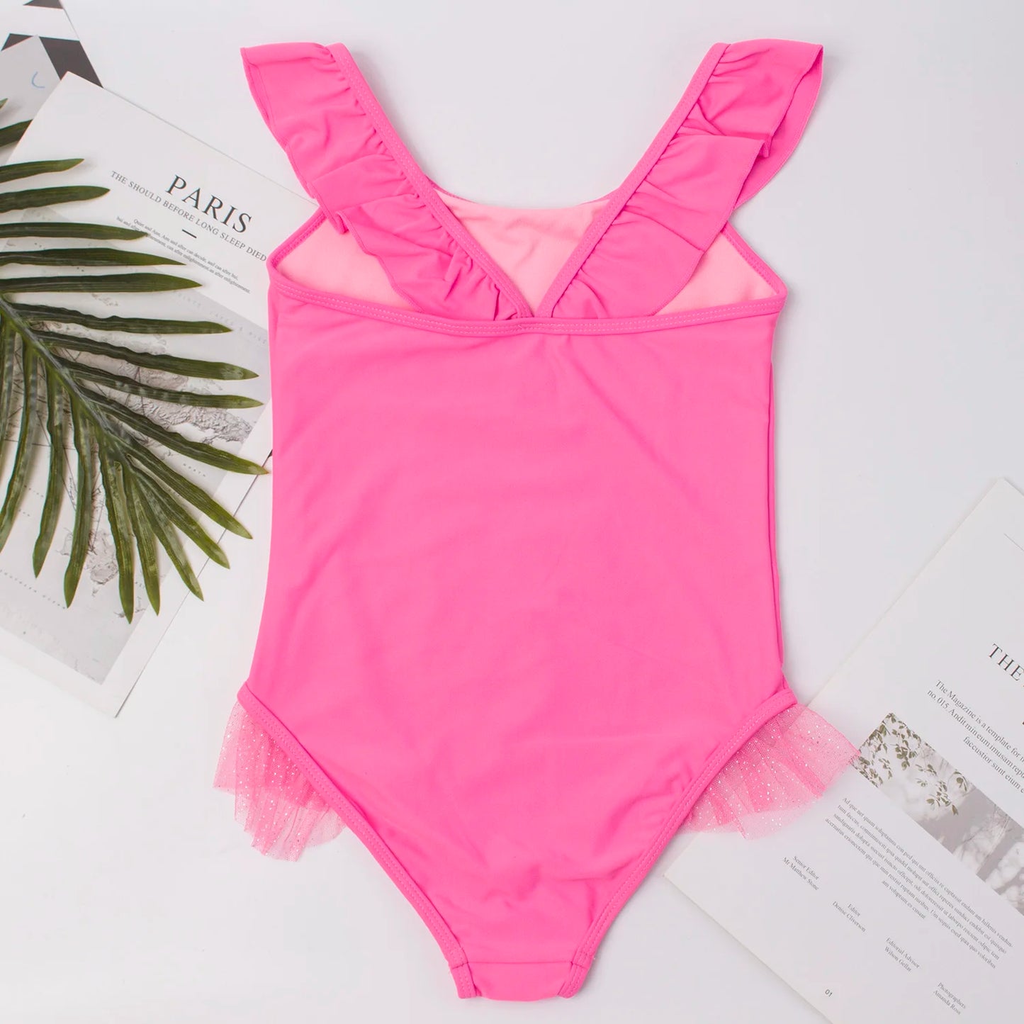 Girls Unicorn Sequin One Piece Swimsuit with Flutter Lace
