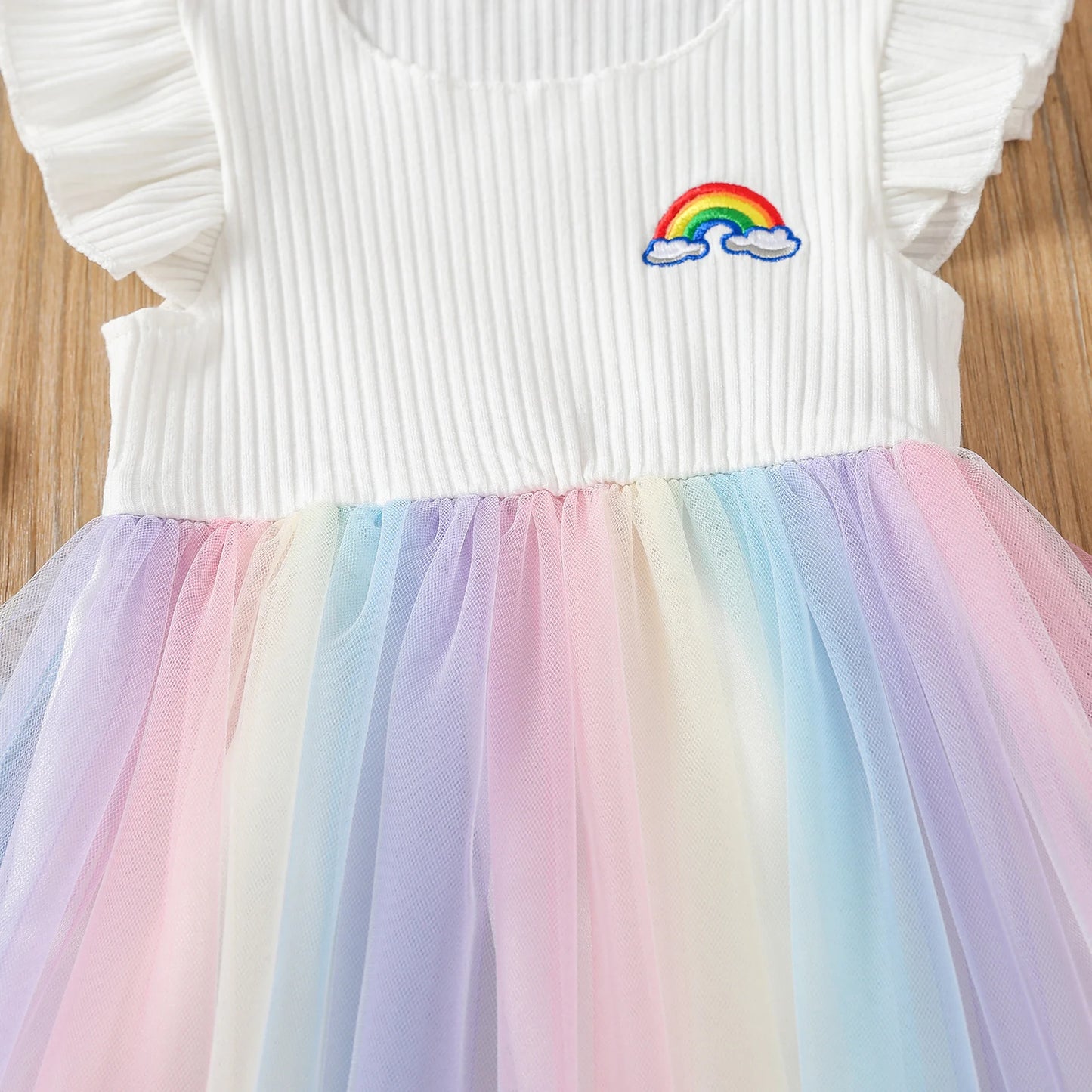 Girls Rainbow Embroidered Tutu Dress