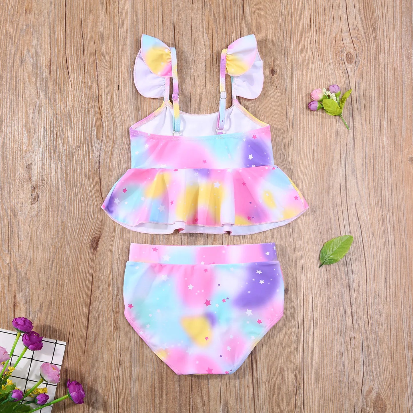 Girls Rainbow Unicorn Ruffle 2 piece swimsuit