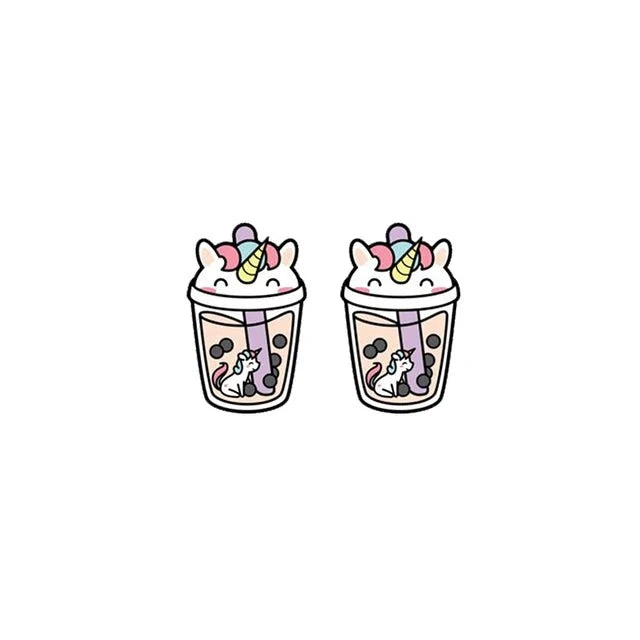 Unicorn Boba Tea Earrings