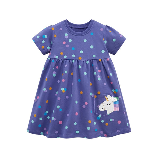 Girls Polka-Dot Unicorn Tshirt Dress
