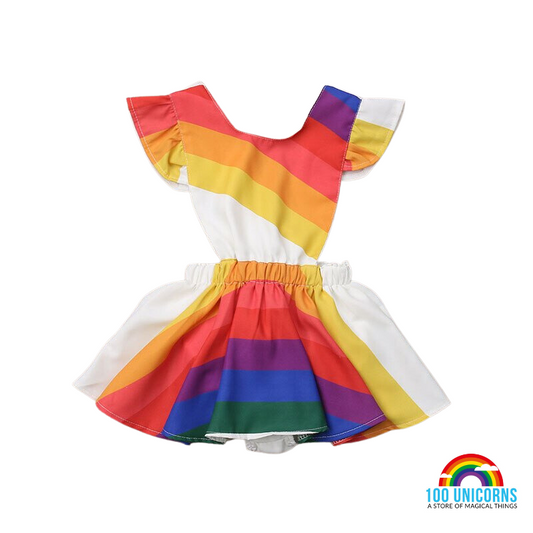 Elegant Rainbow Unicorn Ruffled Romper Sundress