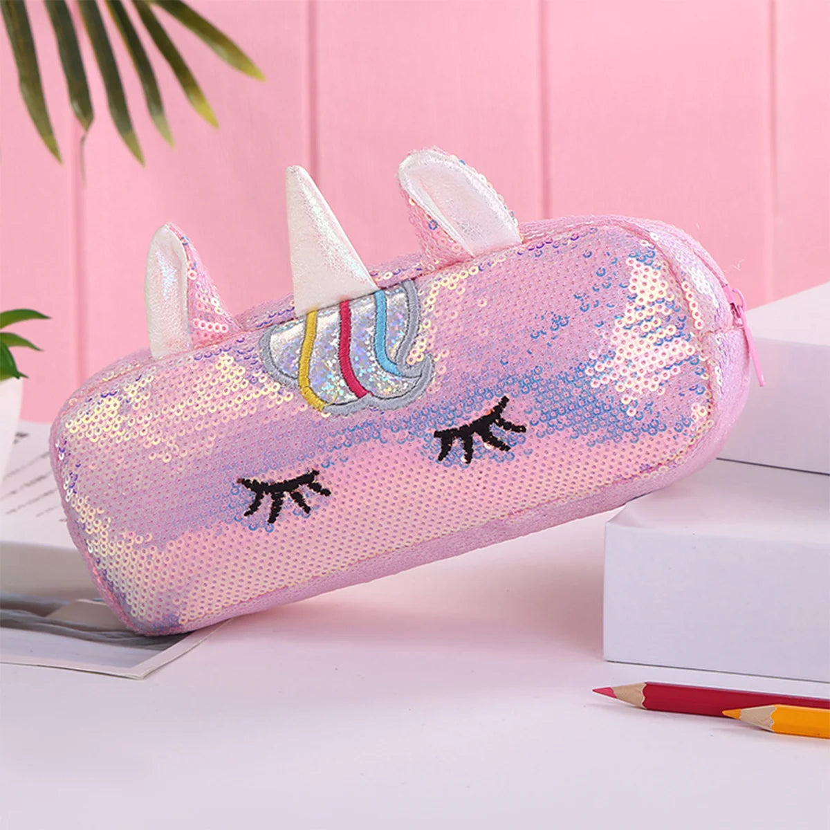 Unicorn Light Pink Sequin Pencil Bag