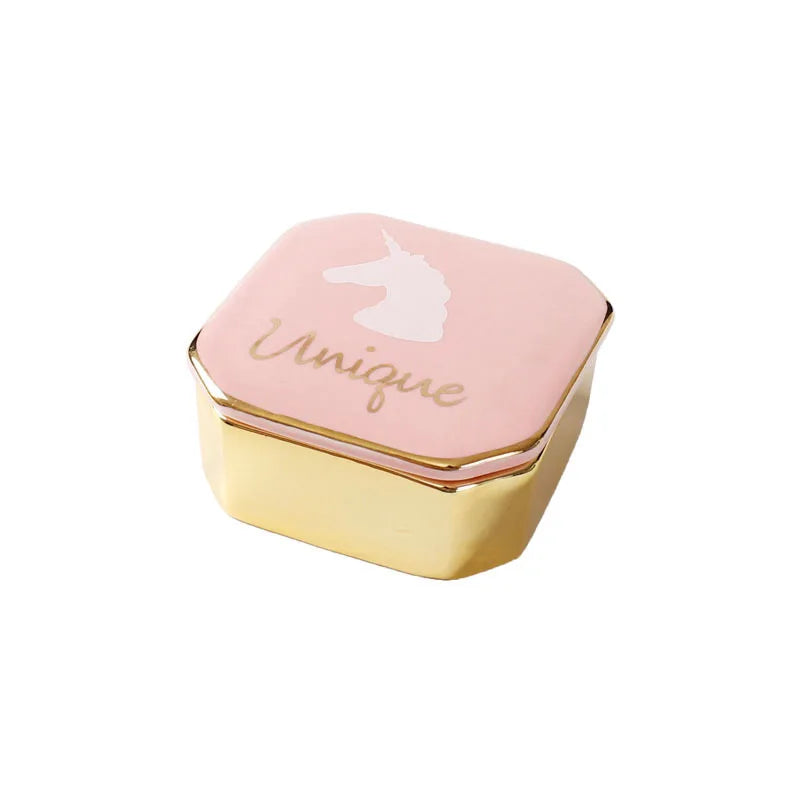 Gold Ceramic Unicorn Jewelry Box