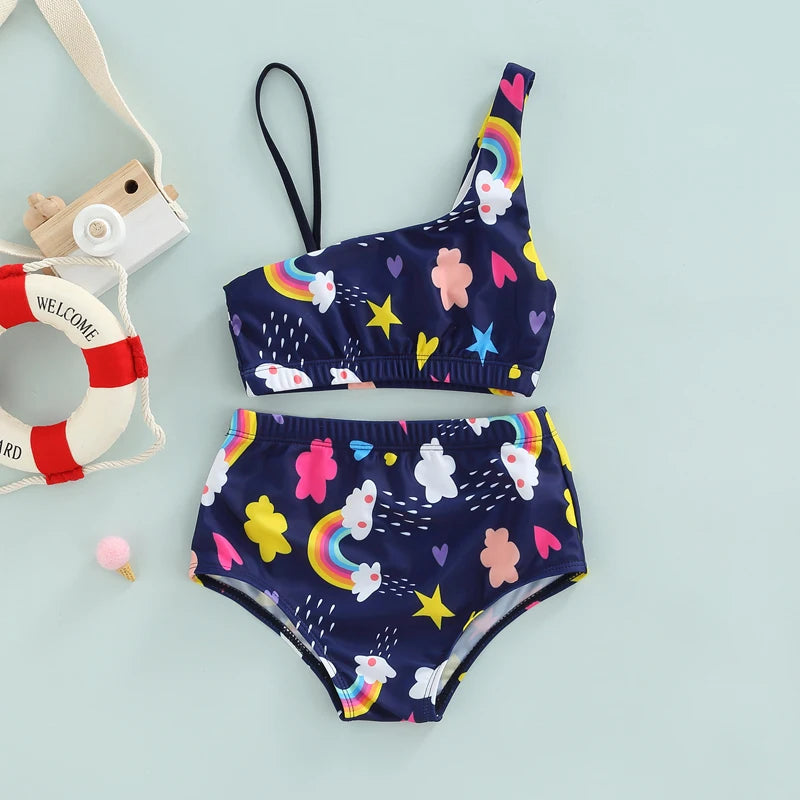 1-6Y Girls Rainbow Print Two Piece Bikini Swimsuit Set