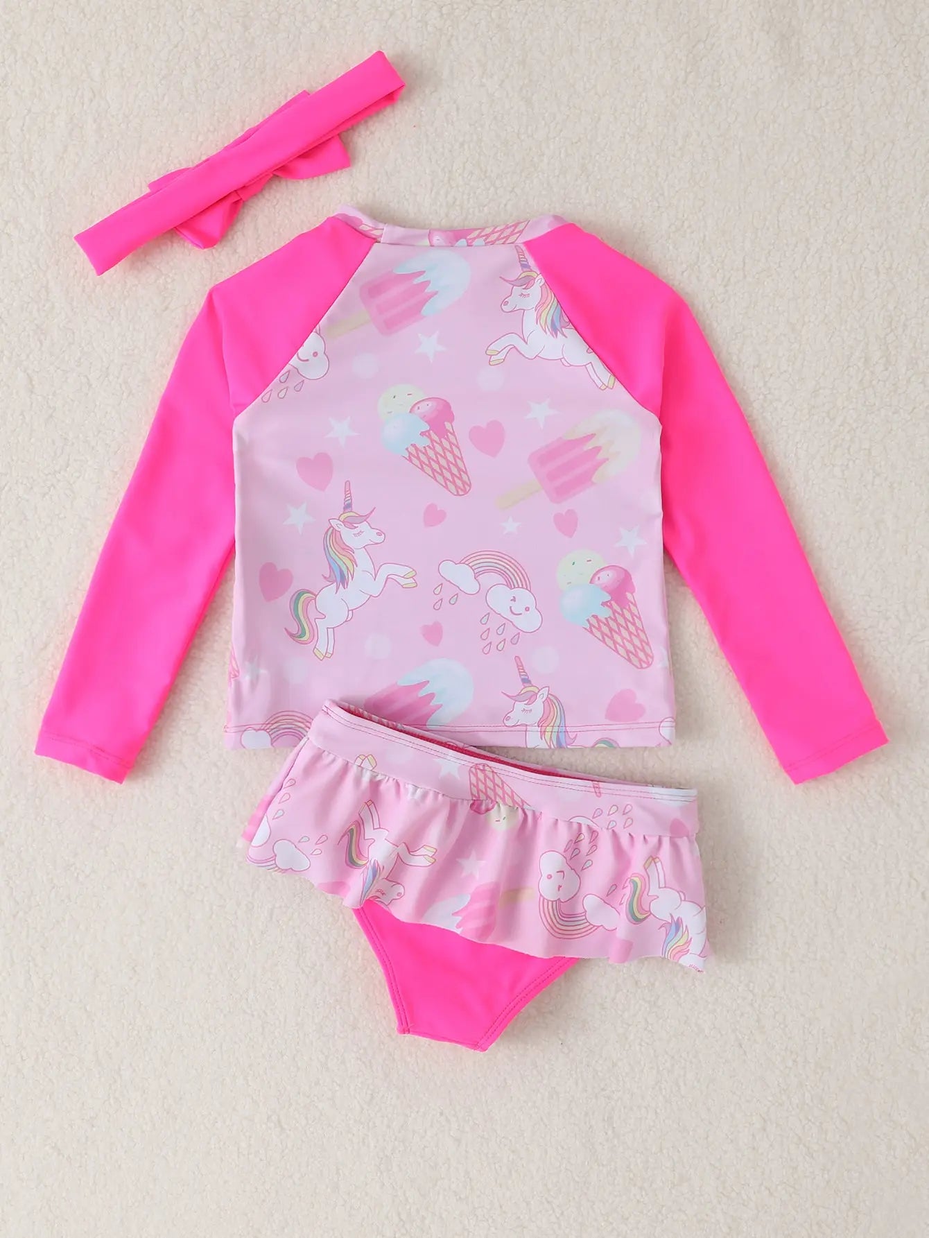 Girls Unicorn Hot Pink Long Sleeved Swimsuit