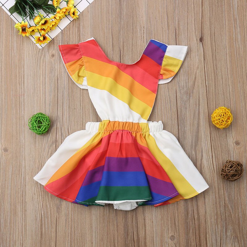 Elegant Rainbow Unicorn Ruffled Romper Sundress