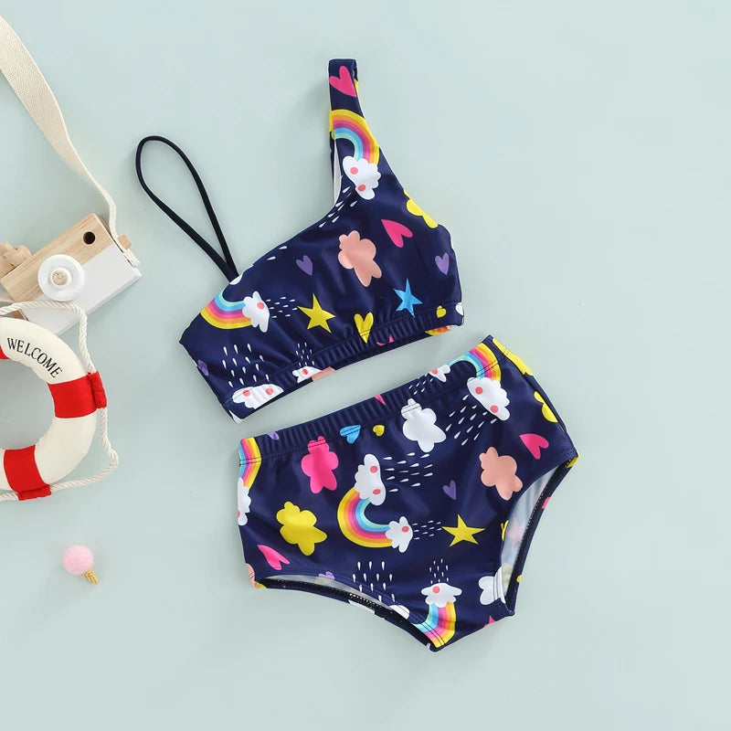 1-6Y Girls Rainbow Print Two Piece Bikini Swimsuit Set