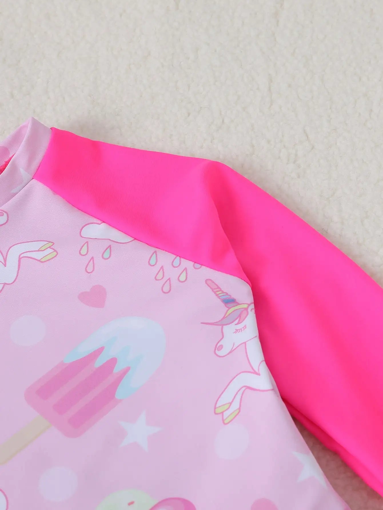 Girls Unicorn Hot Pink Long Sleeved Swimsuit