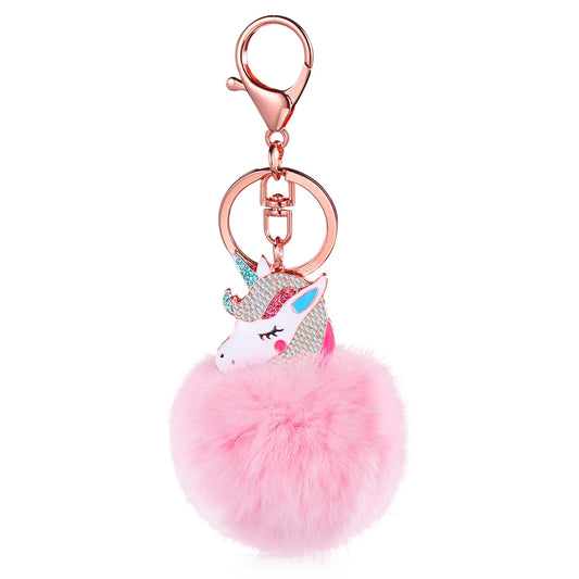 Pink Puff Ball Keychain