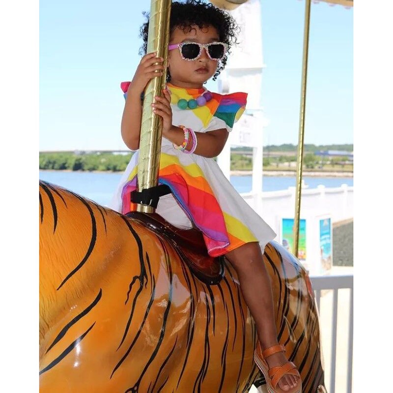 Elegant Rainbow Unicorn Ruffled Romper Sundress