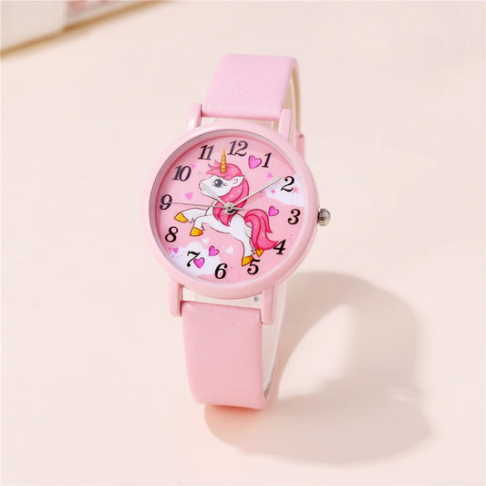 cute pink leather unicorn watch