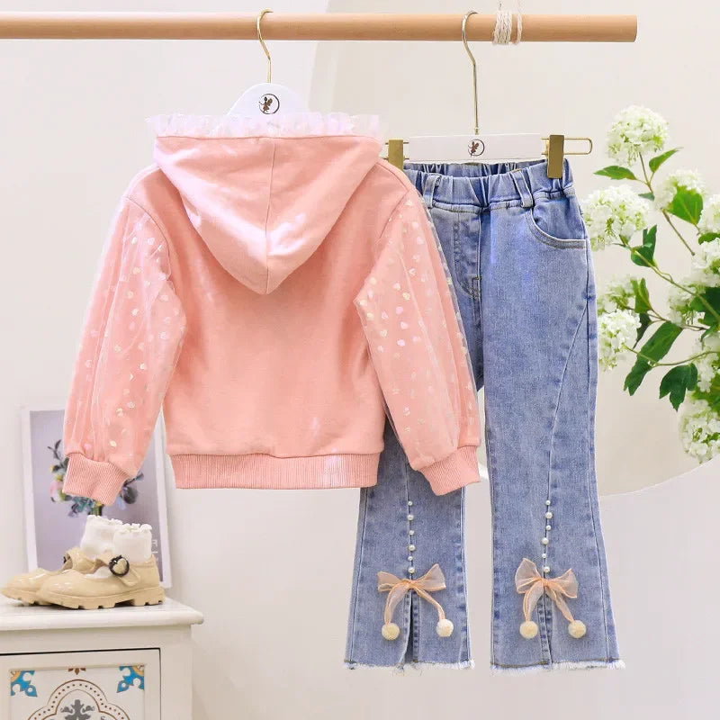 Girls Sequined Unicorn Hoodie Sweater and jeans