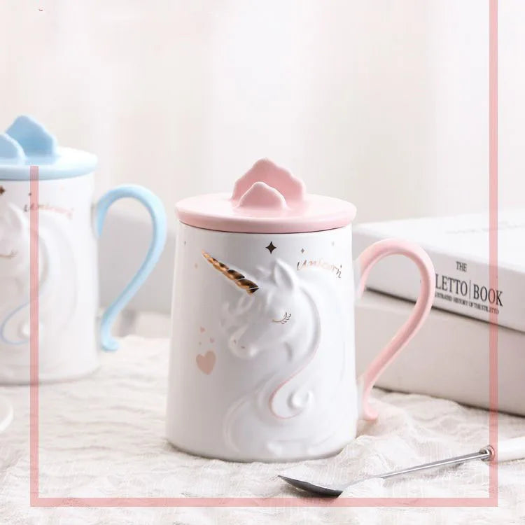 Gorgeous Relief Unicorn Coffee Mug with Phone Holder Lid