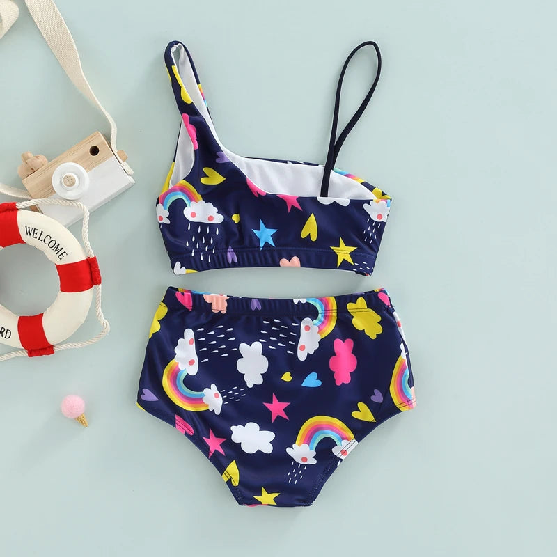 1-6Y Girls Rainbow Print Two Piece Bikini Swimsuit Set
