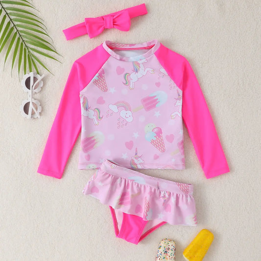 Girls Unicorn Hot Pink Long Sleeved Swimsuit