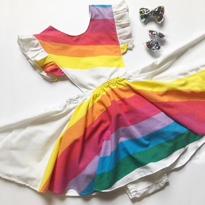 Elegant Rainbow Unicorn Ruffled Romper Sundress