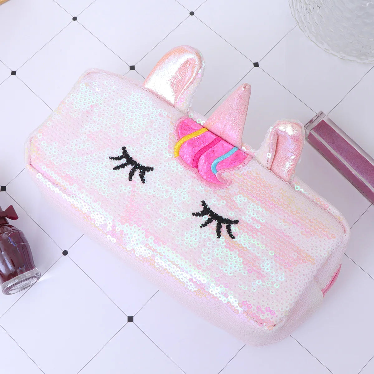 Unicorn Light Pink Sequin Pencil Bag