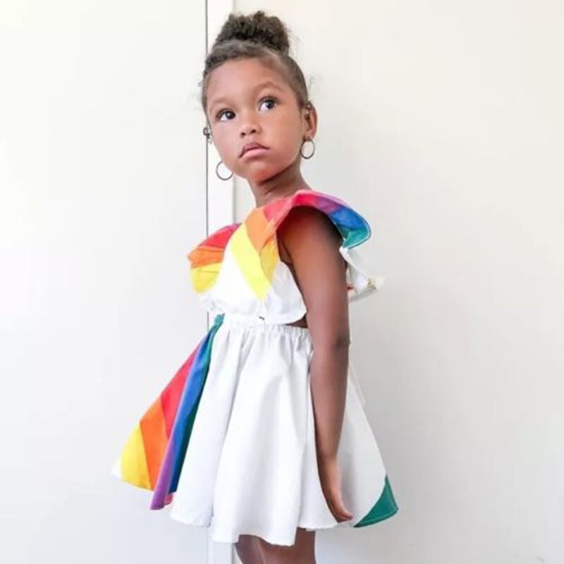 Elegant Rainbow Unicorn Ruffled Romper Sundress
