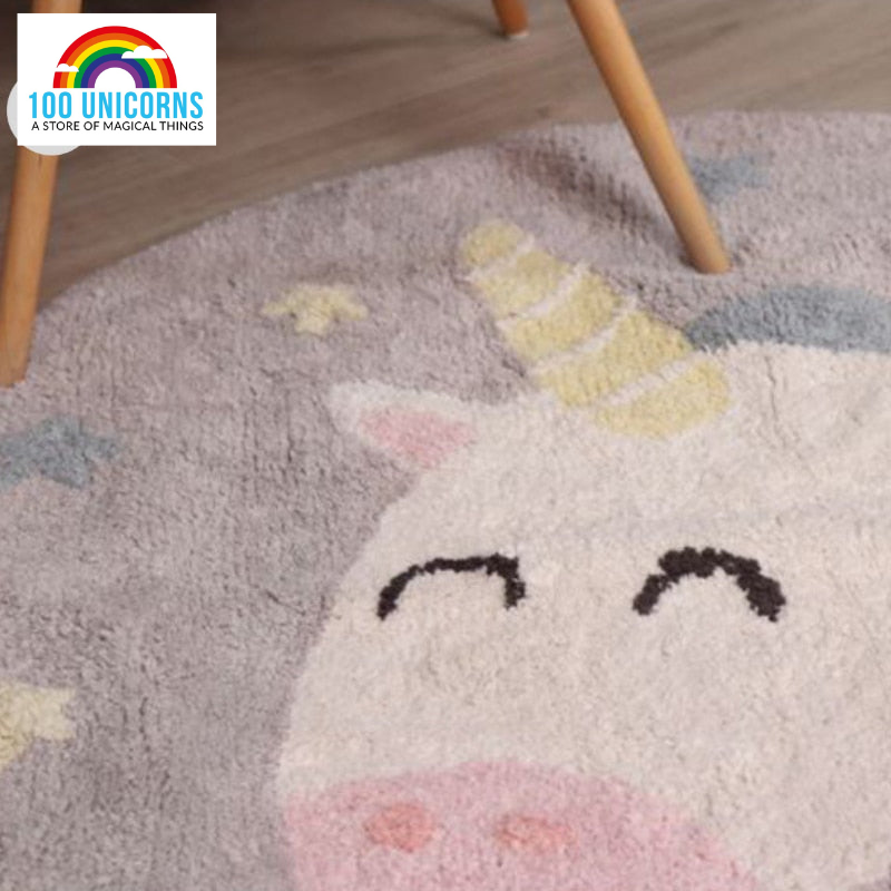 Round Purple Stars Unicorn Floor Mat Rug