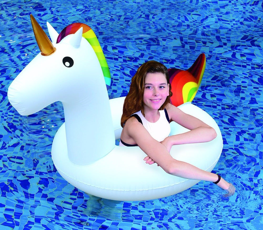 Child on Inflatable Unicorn Tube Ring (SM)