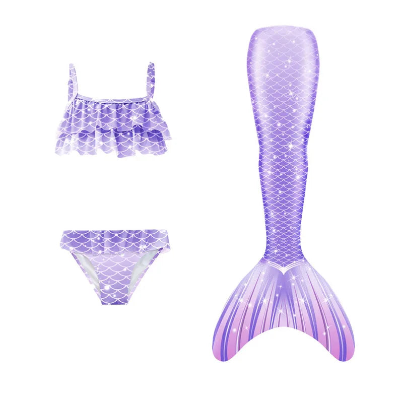 3pcs/set Girls Mermaid Tail Swimsuit