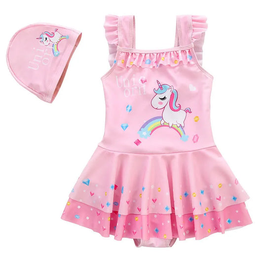 Cute Cartoon Unicorn Toddler One-Piece SwimSuit