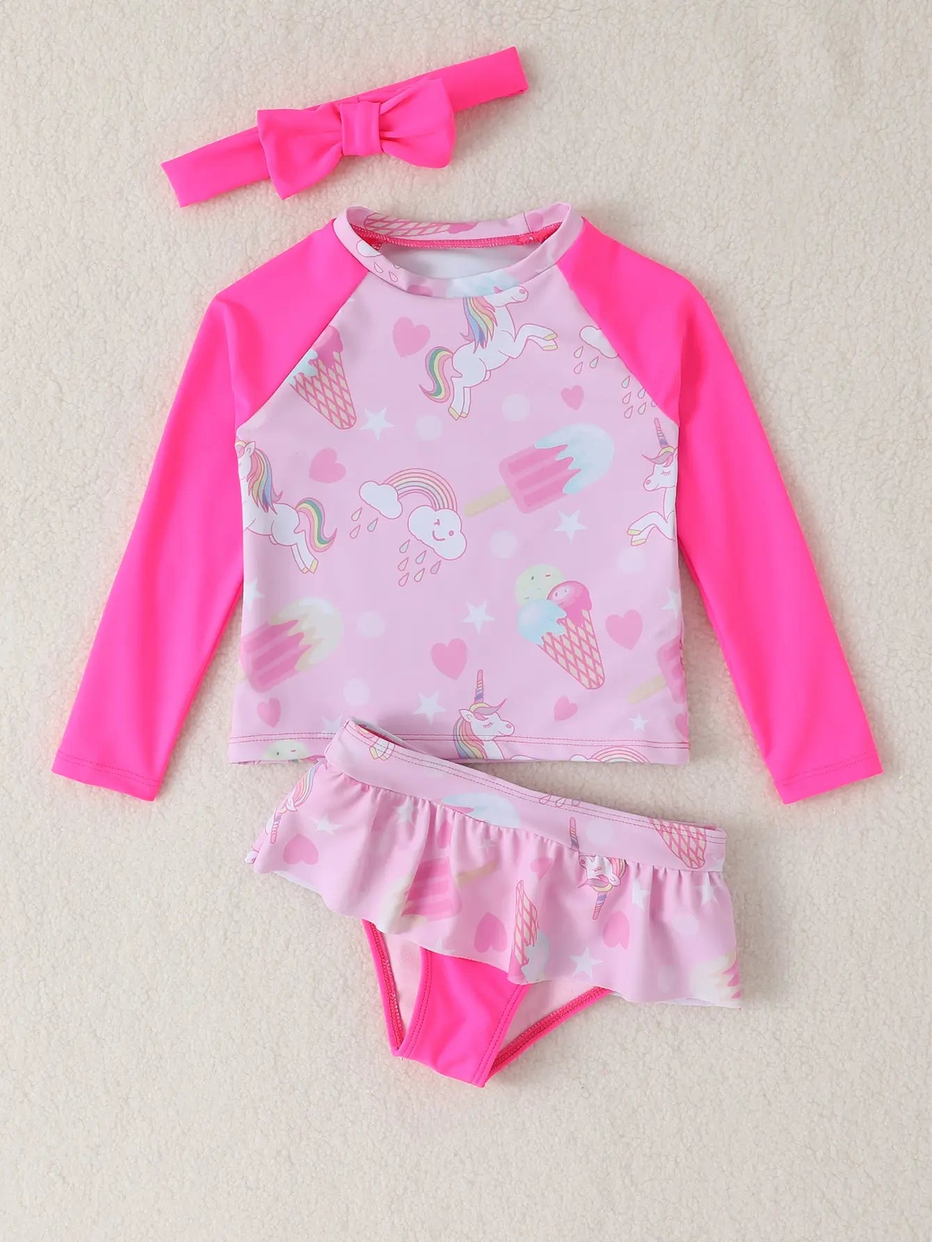 Girls Unicorn Hot Pink Long Sleeved Swimsuit
