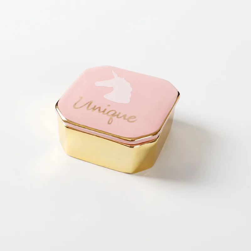 Gold Ceramic Unicorn Jewelry Box