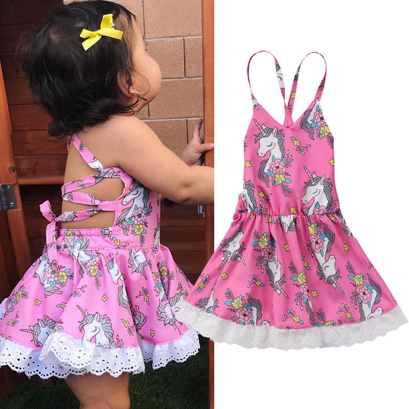 Girls Pink Baby Unicorn Party Dress