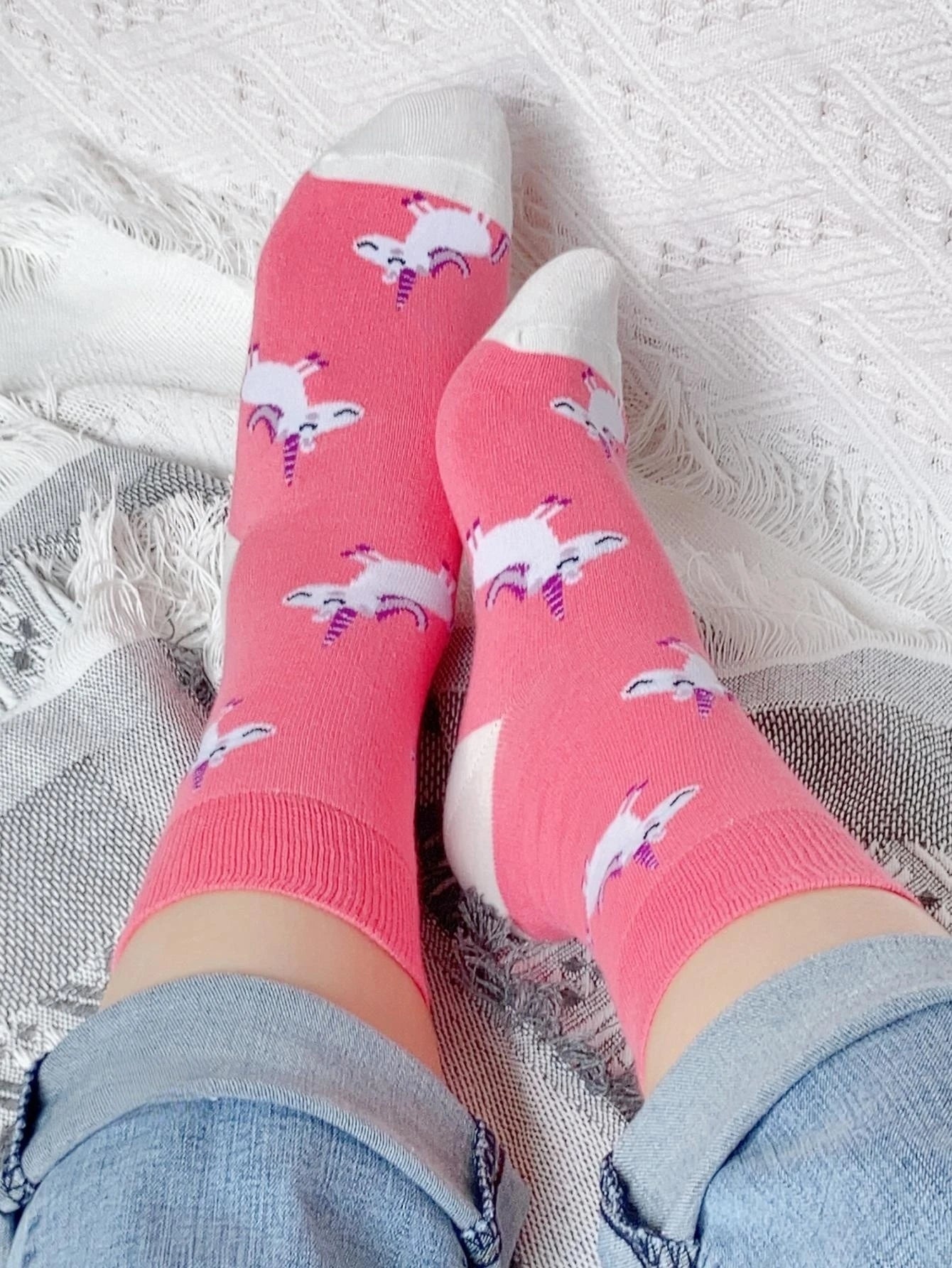 Girls Pink Unicorn Socks