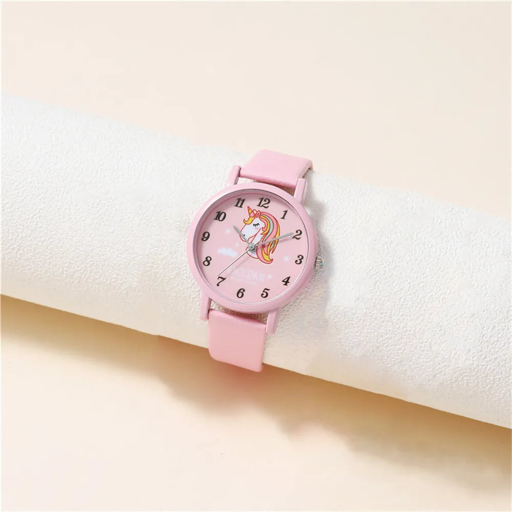 cute pink leather unicorn watch