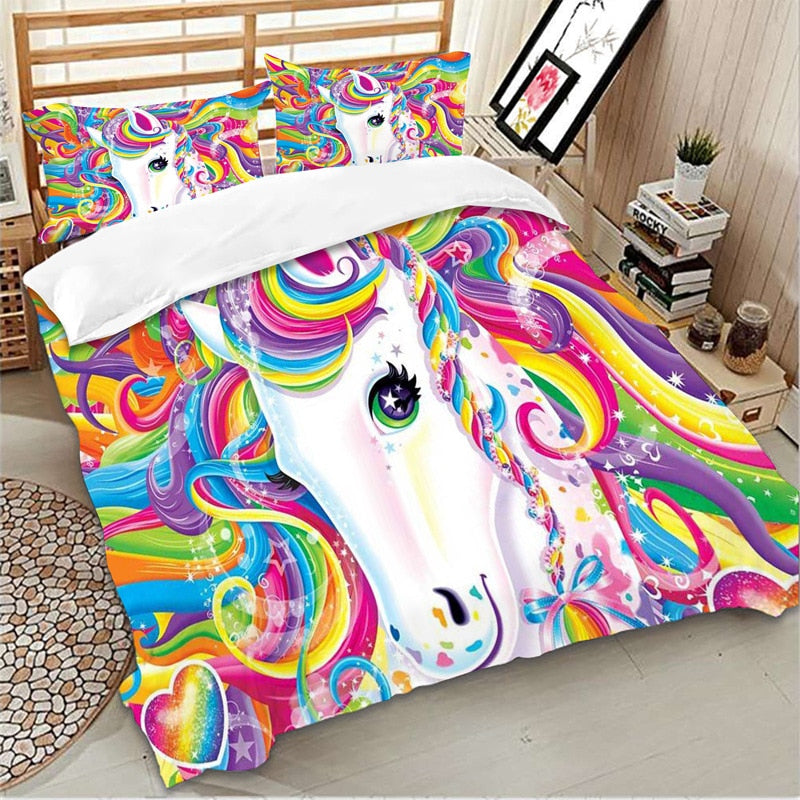 3-Piece Rainbow Majesty Unicorn Duvet Cover Set