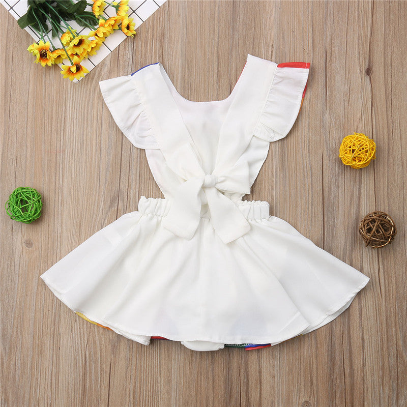 Elegant Rainbow Unicorn Ruffled Romper Sundress