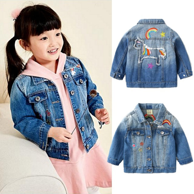 Girls Embroidered Denim Unicorn Jean Jacket