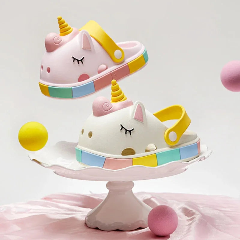 Girls Unicorn Head Crocs/Flip-Flops
