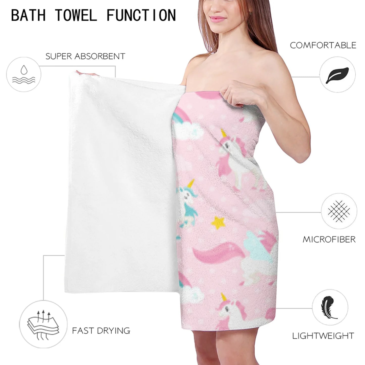 Unicorns Pink Polka Dots Beach Towel