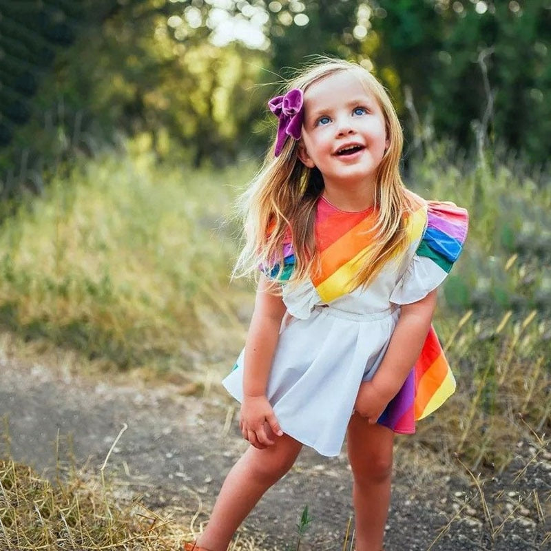 Elegant Rainbow Unicorn Ruffled Romper Sundress