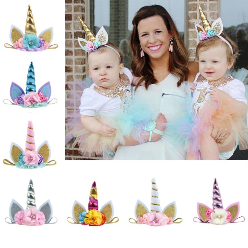 Kids Elastic Unicorn Horn Headband w/ Ears