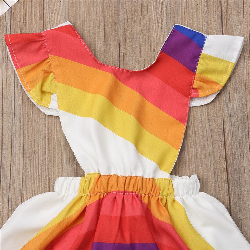 Elegant Rainbow Unicorn Ruffled Romper Sundress