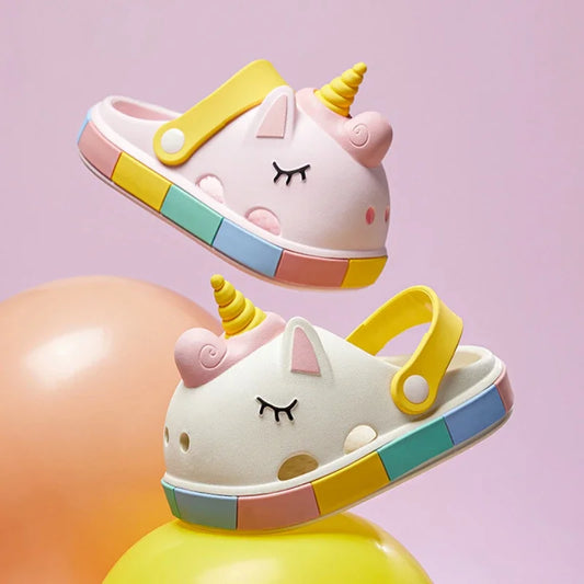 Girls Unicorn Head Crocs/Flip-Flops