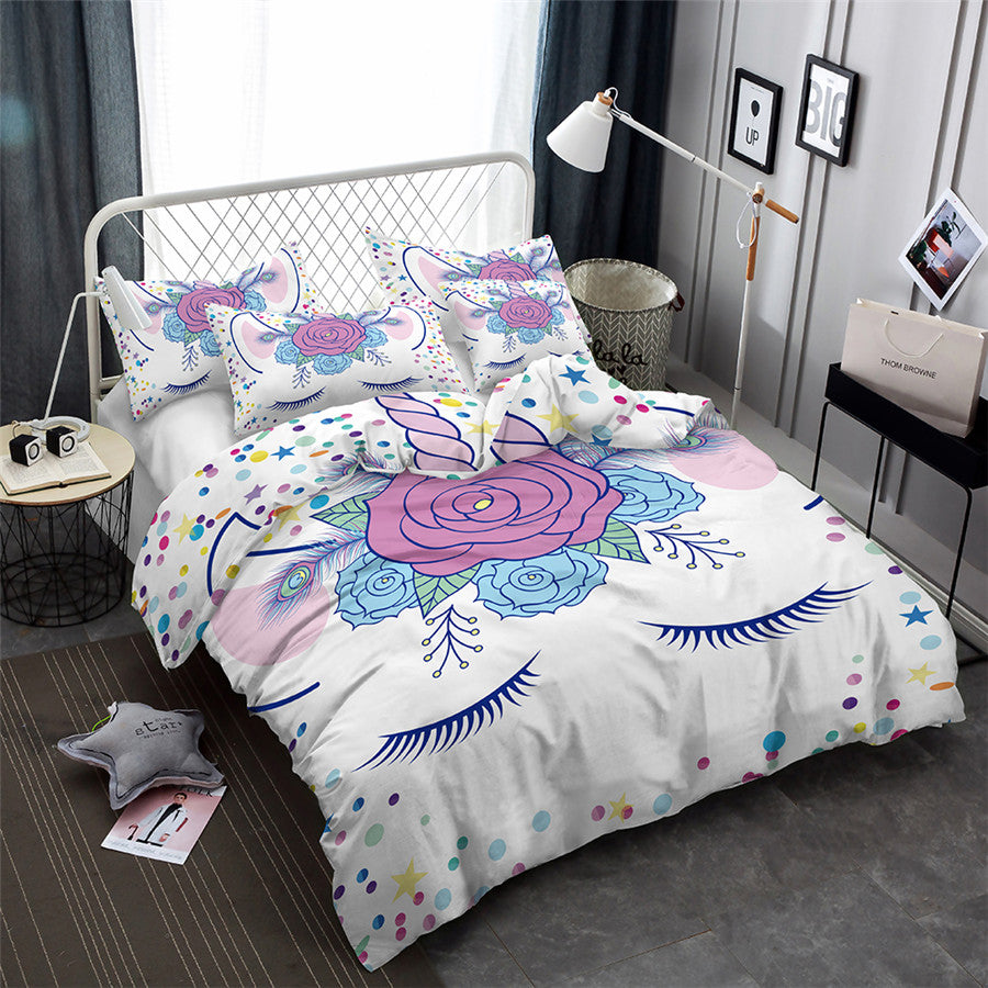 2/3-Piece Flower Confetti Unicorn Duvet Cover Set