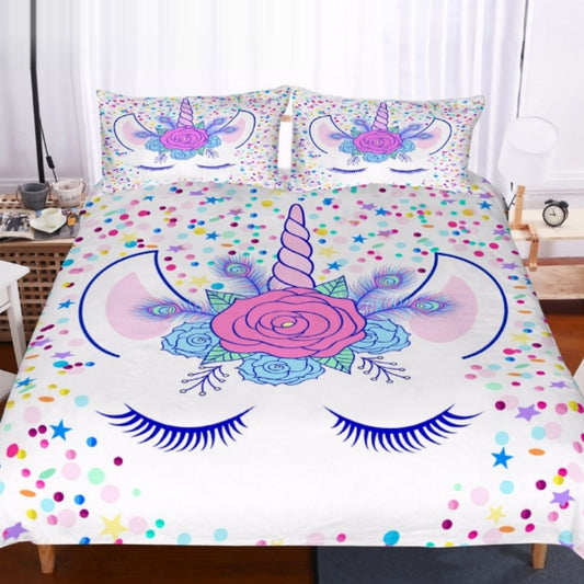 2/3-Piece Flower Confetti Unicorn Duvet Cover Set