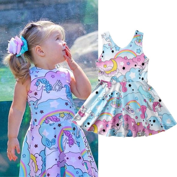 Girls Cartoon Unicorn Party Dress