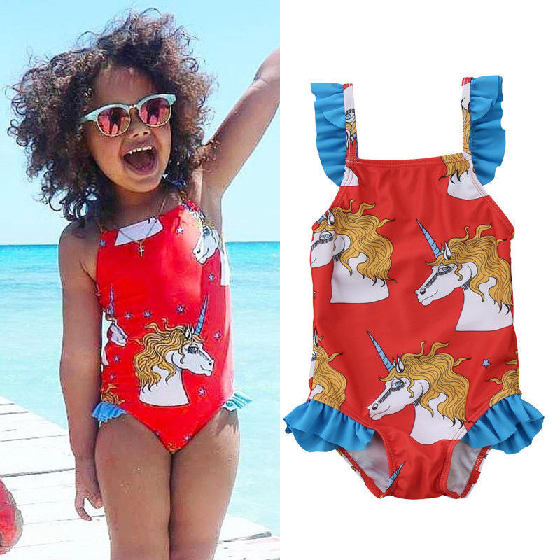 Red, White & Blue Girls Unicorn Swimsuit